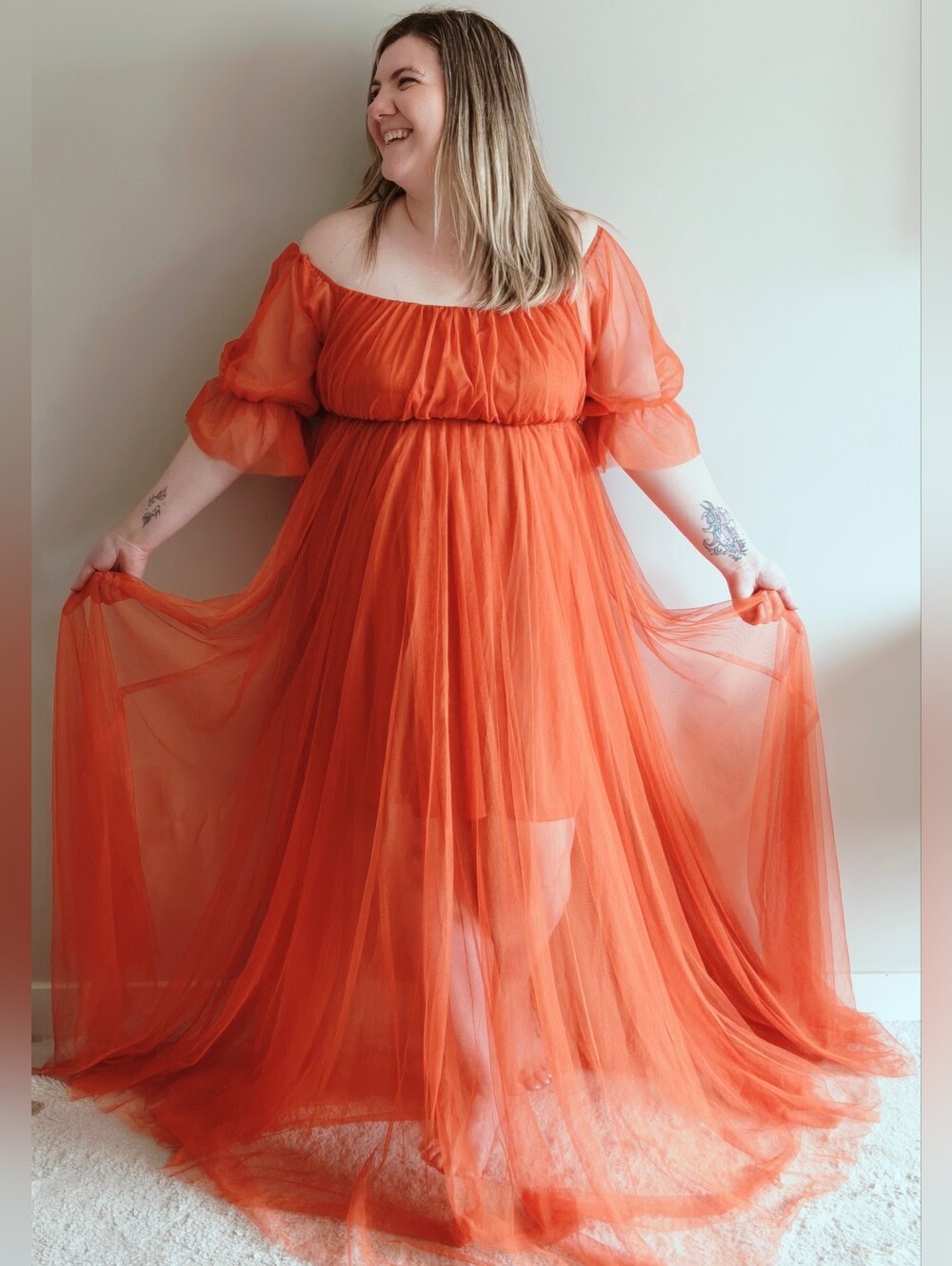 NWT Ethereal Orange Tulle Maxi Dress Gown | XL | Photoshoot Maternity Editorial